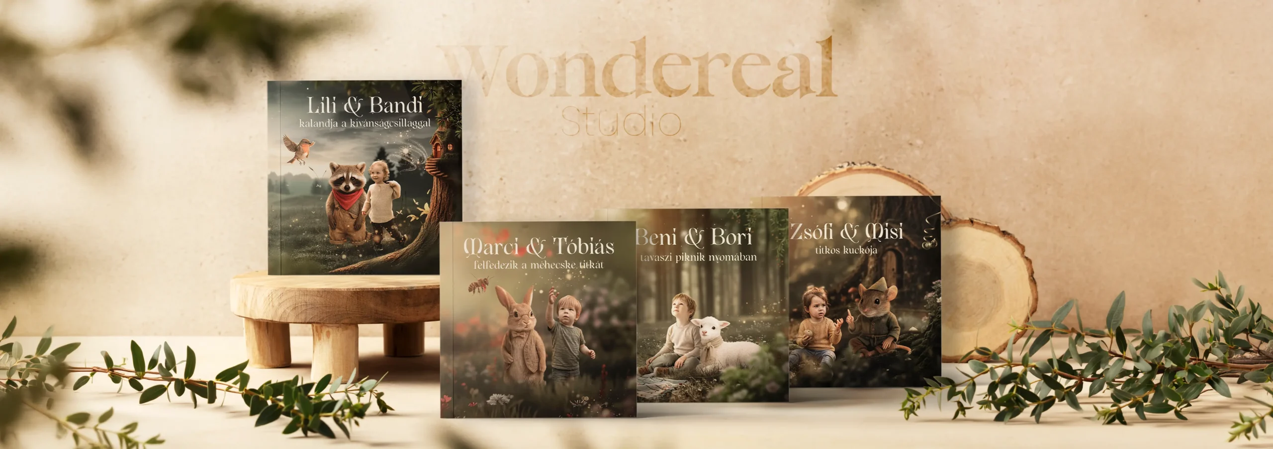 Wondereal Studio személyre szabott mesekönyvek különböző történetekkel és gyerekfotókkal